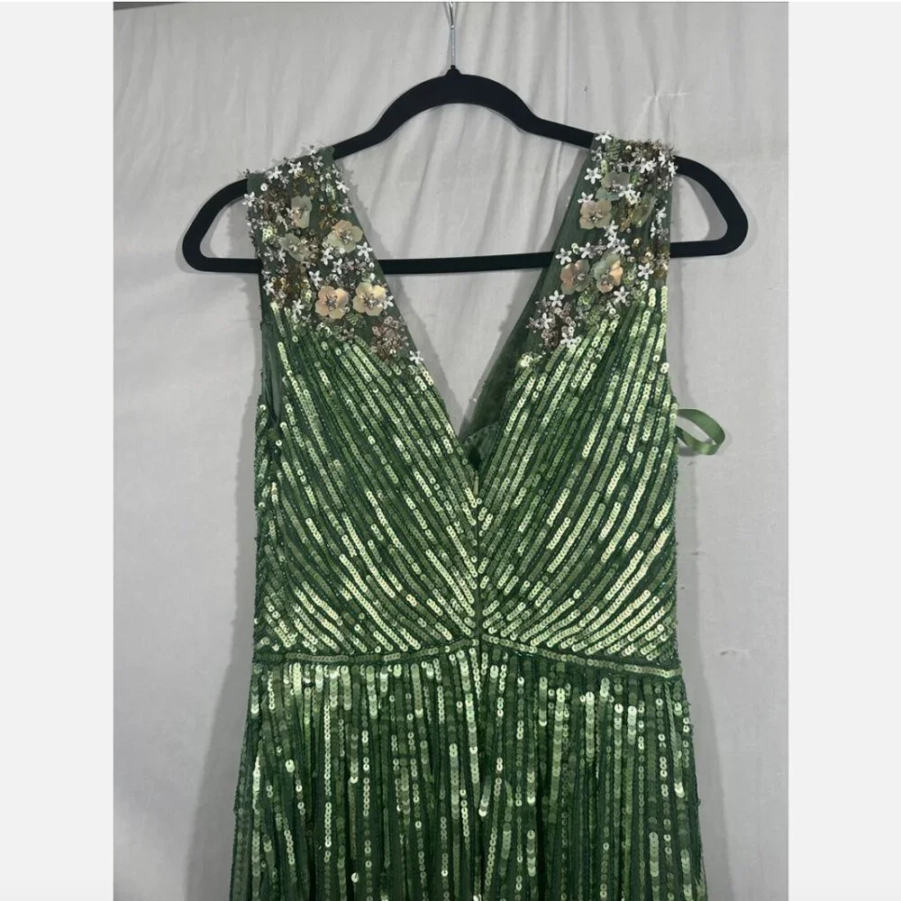 NWT$798 Mac Duggal [ 8 ] Sequin Floral Embellished‎ Evening Gown Sage Green Q728 - Picture 15 of 16